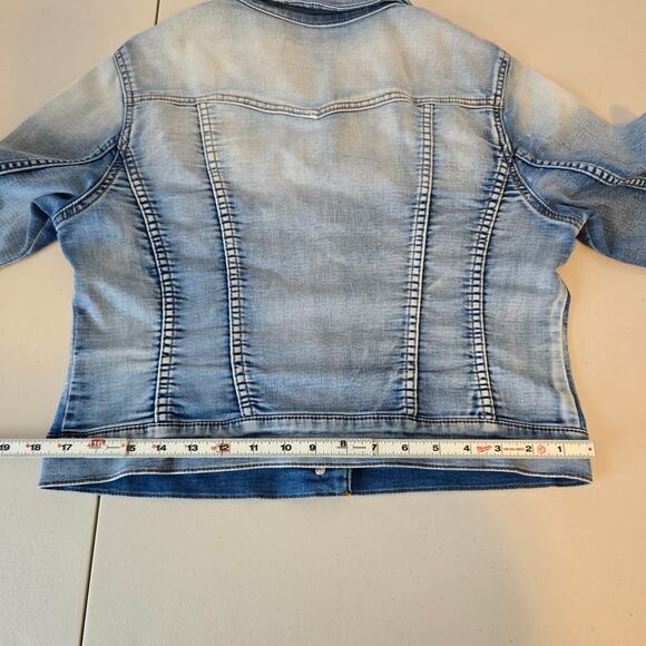 Jessica Simpson Cropped Jean Jacket Women's L Blue Acid Wash - Picture 16 of 16